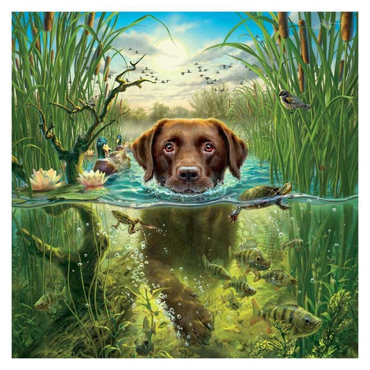 5D Diy Diamond Painting Kit Full Round Beads Swimming Dog