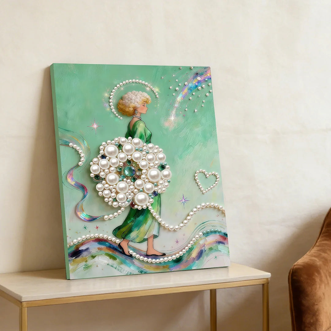 DIY Pearl Painting With Frame - Handmade Self-Adhesive Pearls - A woman of elegance (30*40cm)