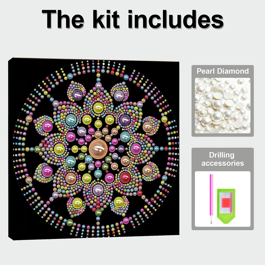 DIY Pearl Painting With Frame - Handmade Self-Adhesive Pearls - Color Bloom Mandala (25*25cm)
