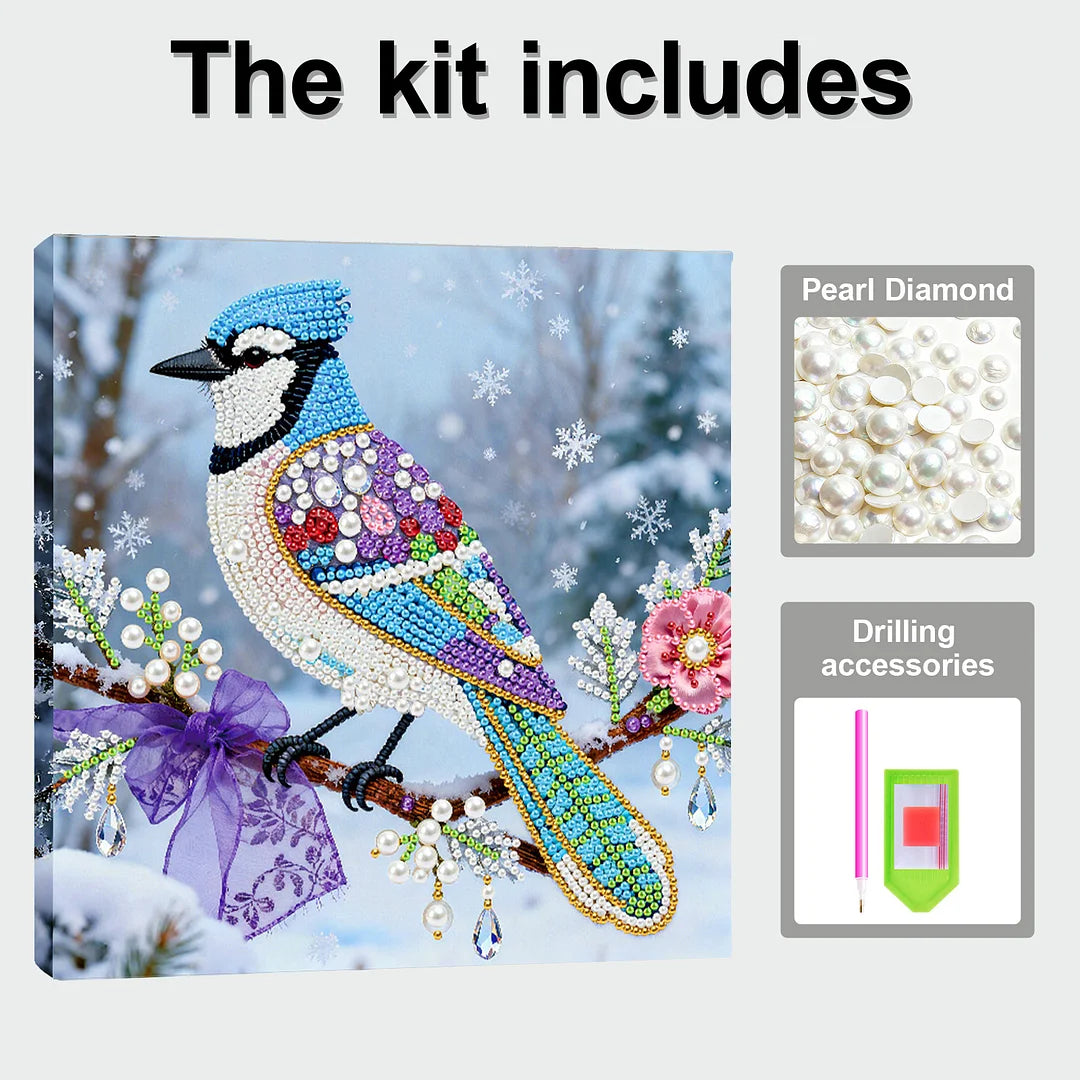 DIY Pearl Painting With Frame - Handmade Self-Adhesive Pearls - Bird (25*25cm)