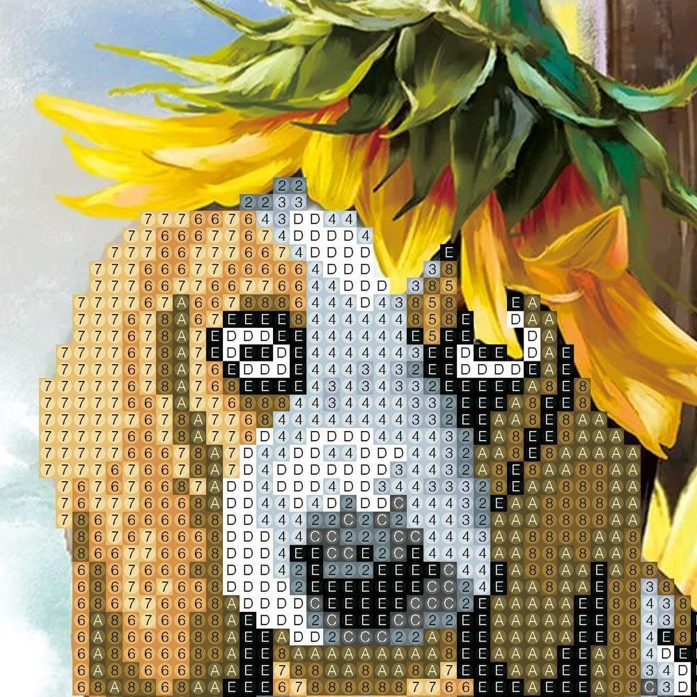 Diamond Painting - Partial Round - Dog with Sunflower