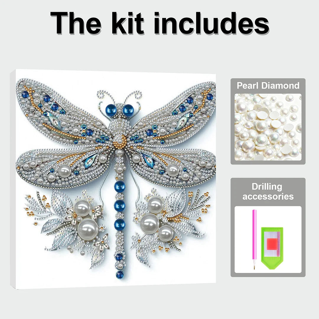 DIY Pearl Painting With Frame - Handmade Self-Adhesive Pearls - Dragonfly(25*25cm) A