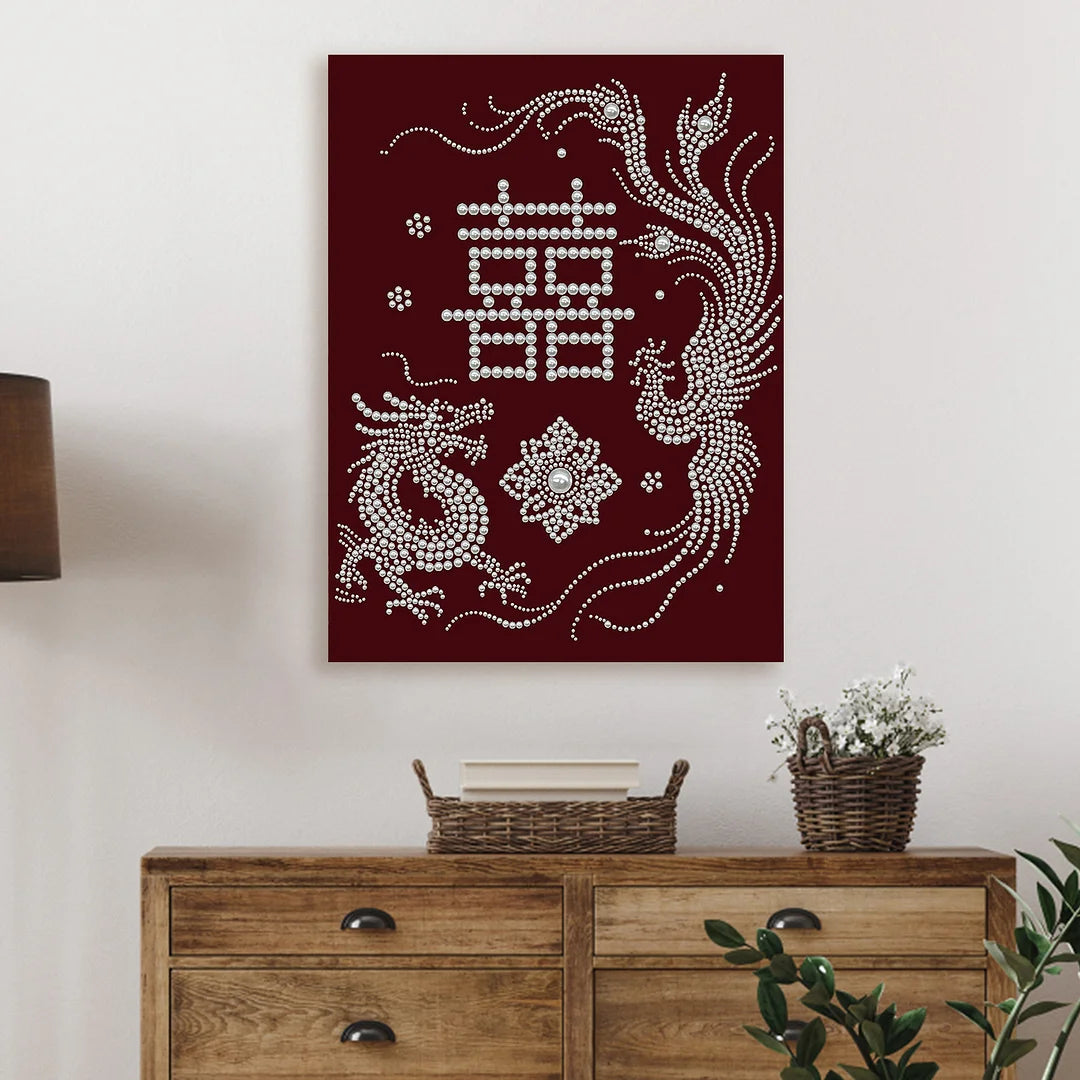 DIY Pearl Painting With Frame - Handmade Self-Adhesive Pearls - Dragon Phoenix (30*40cm)