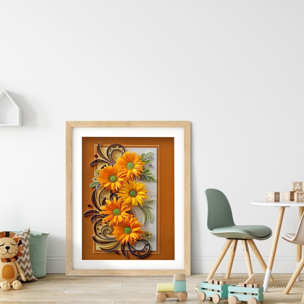 Diamond Painting - Full Round -Paper Quilling Painting Flower(30*45cm)
