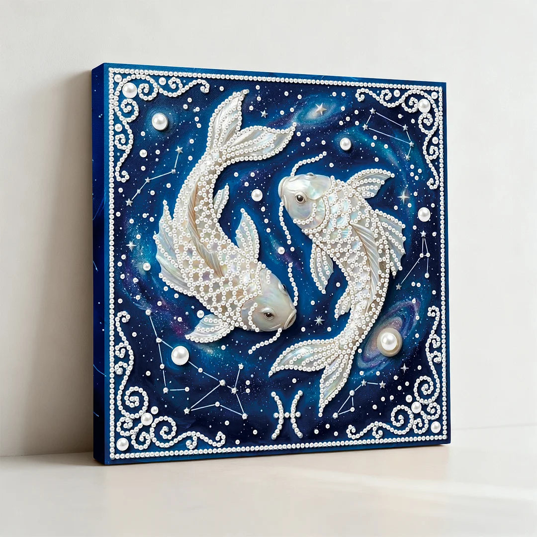 DIY Pearl Painting With Frame - Handmade Self-Adhesive Pearls - Pisces (25*25cm)