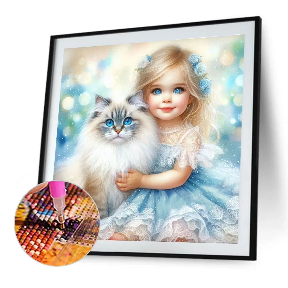Diamond Painting - Full Round / Square - Cat and Girl Q