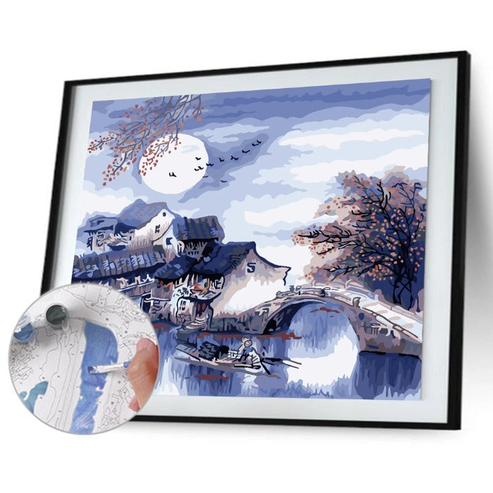 DIY Oil Painting By Number Hand Painted Chinese Arch BridgeWall Art Craft