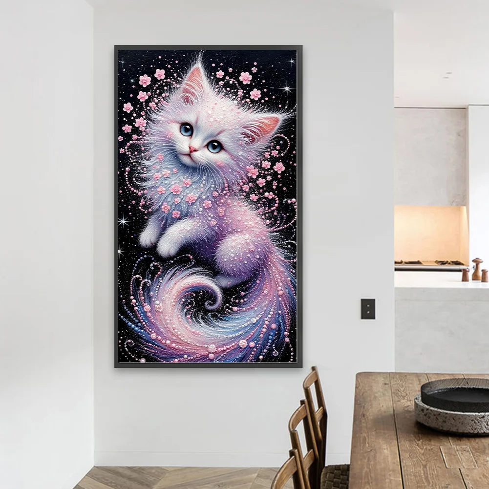Big Size Diamond Painting - Full Round / Square - Pink Cat (40*70cm)