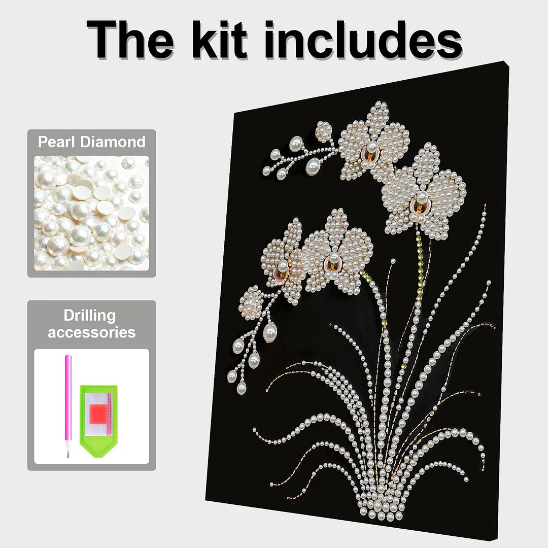 DIY Pearl Painting With Frame - Handmade Self-Adhesive Pearls - Orchid (30*40cm)