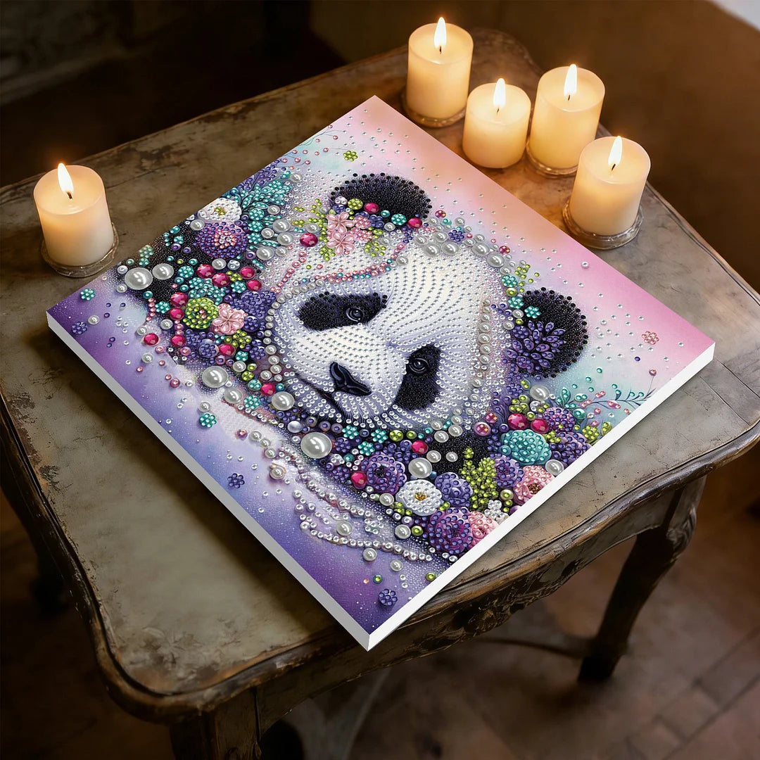 DIY Pearl Painting With Frame - Handmade Self-Adhesive Pearls - Panda (25*25cm)