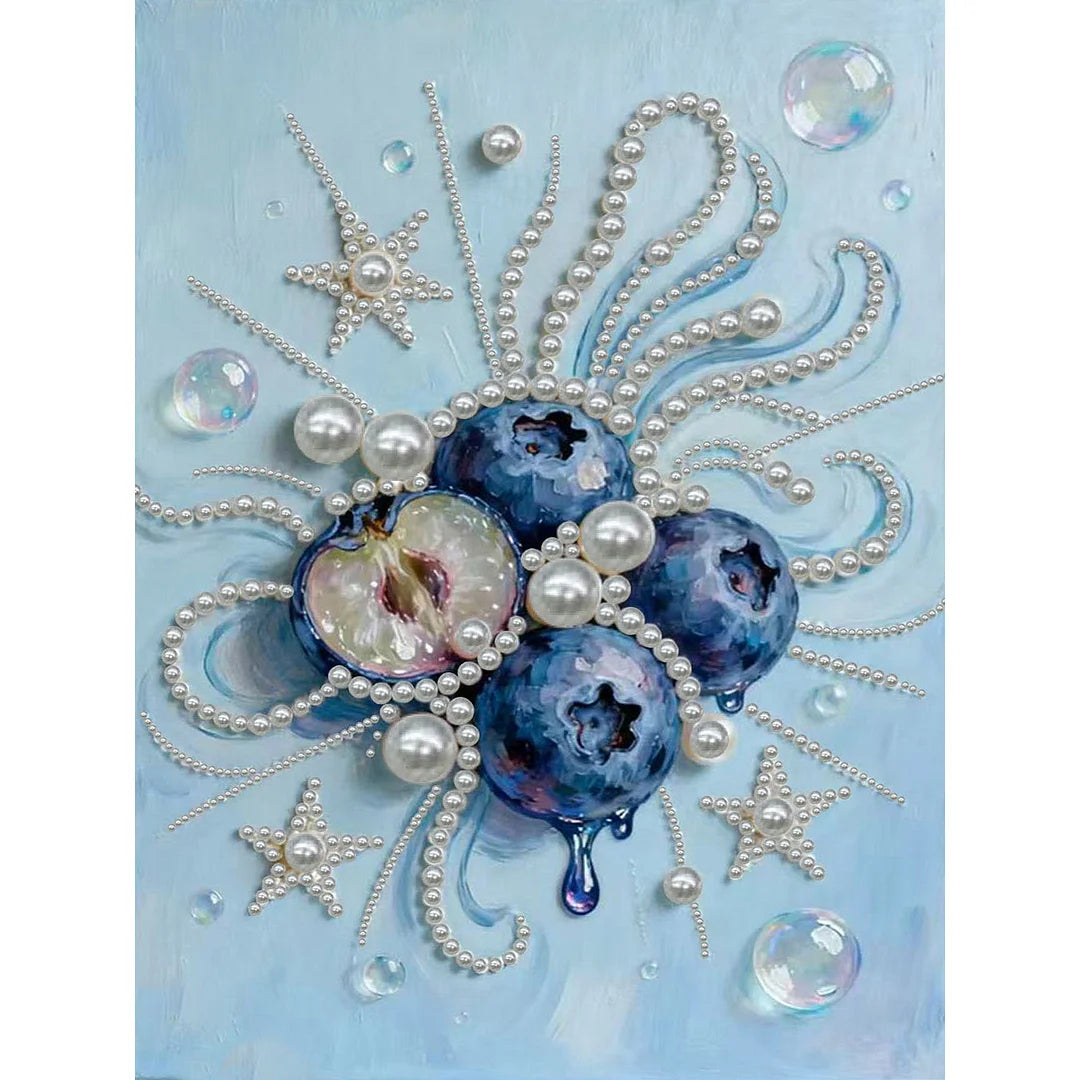 DIY Pearl Painting With Frame - Handmade Self-Adhesive Pearls - Blueberry (30*40cm)