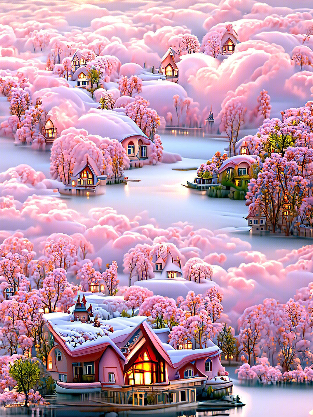 Pink Scenery | Full Round/Square Diamond Painting Kits 50x70cm 60x80cm