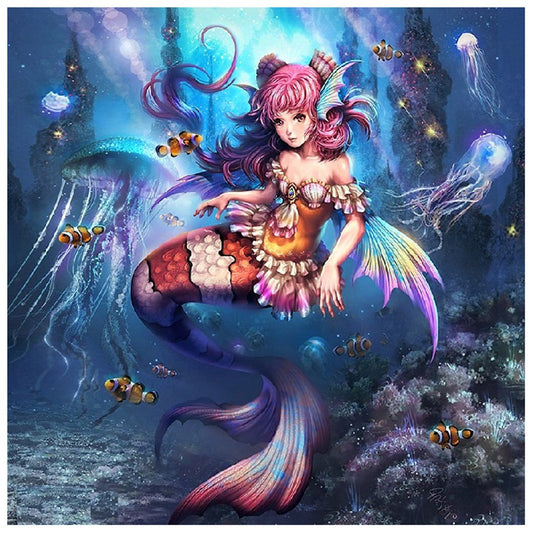 5D Diy Diamond Painting Kit Full Round Beads Mermaid Girl