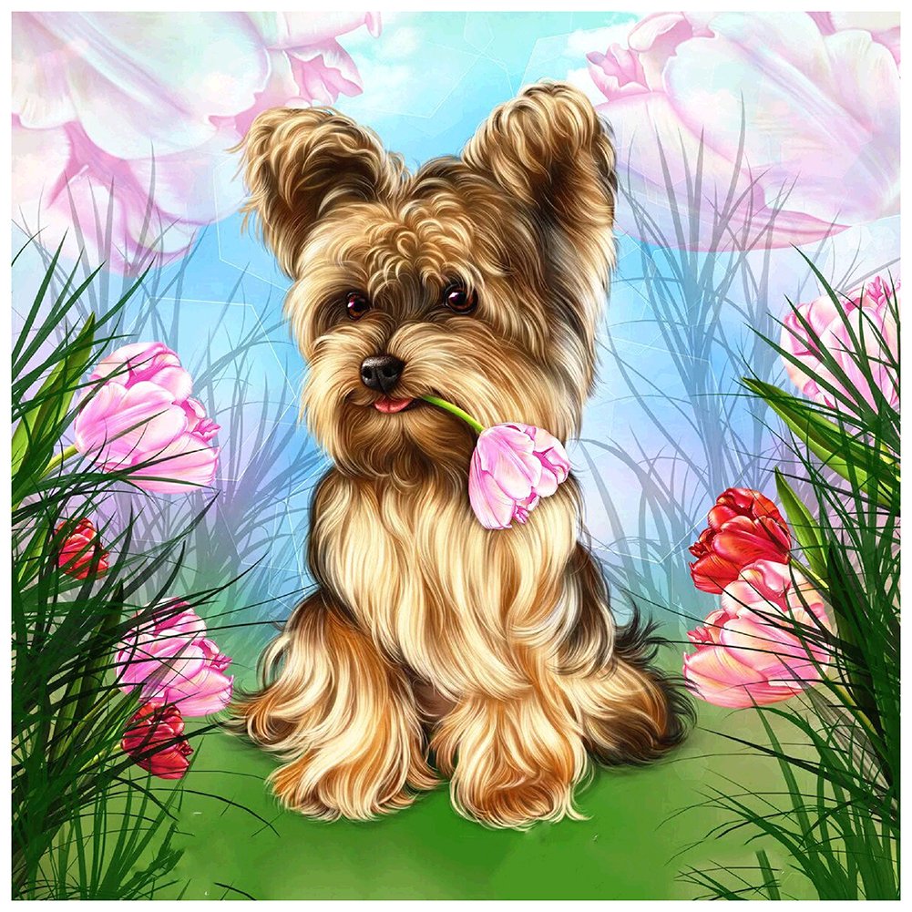 Diamond Painting - Full Round - Flower Dog