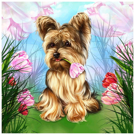 Diamond Painting - Full Round - Flower Dog