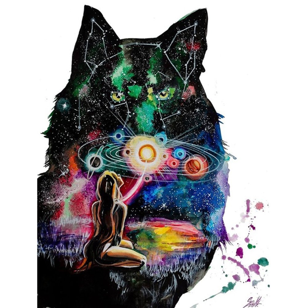 diamond painting art wolf and universe scenery