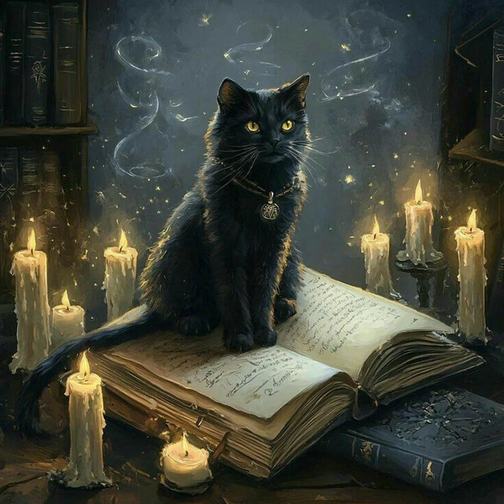 Diamond Painting - Full Round / Square - Black Cat Reads Book