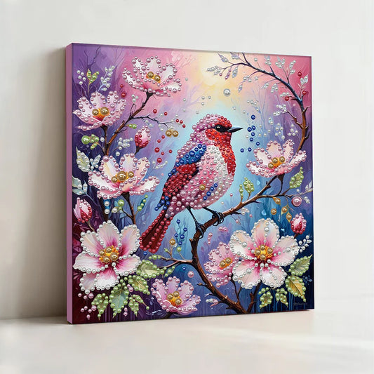 DIY Pearl Painting With Frame - Handmade Self-Adhesive Pearls - Flower Sparrow (30*30cm)