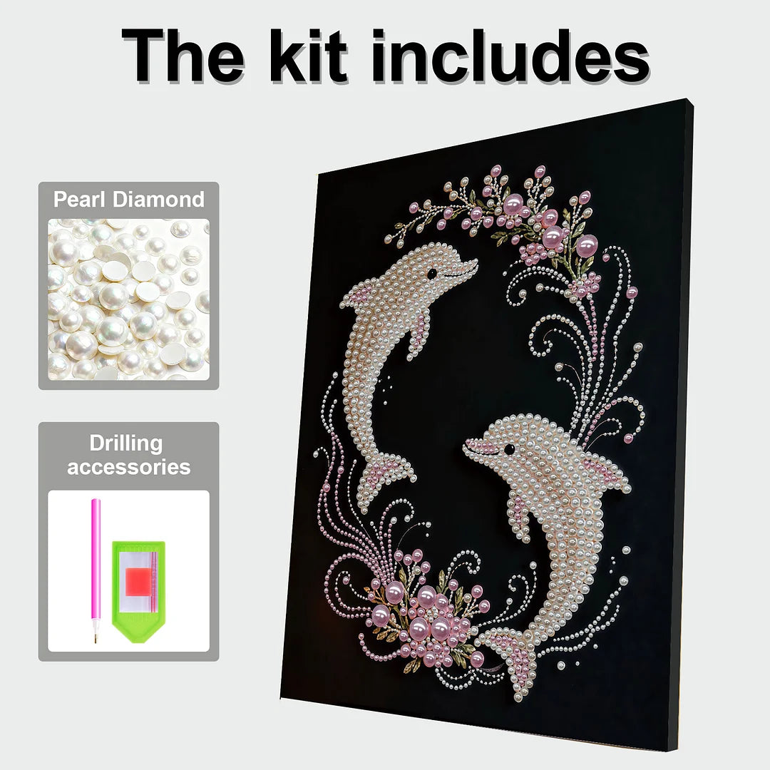 DIY Pearl Painting With Frame - Handmade Self-Adhesive Pearls - Dolphin (30*40cm)