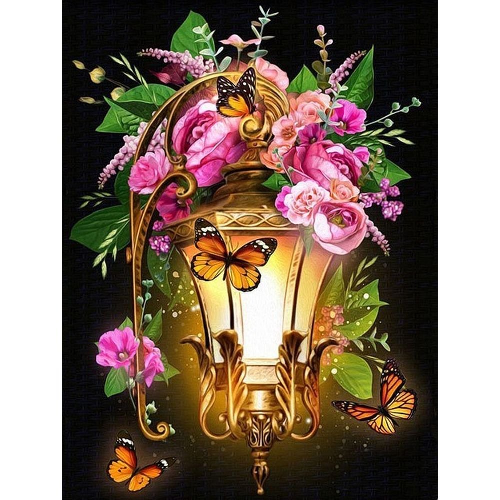 5D Diy Diamond Painting Kit Full Round Beads Flower Lantern
