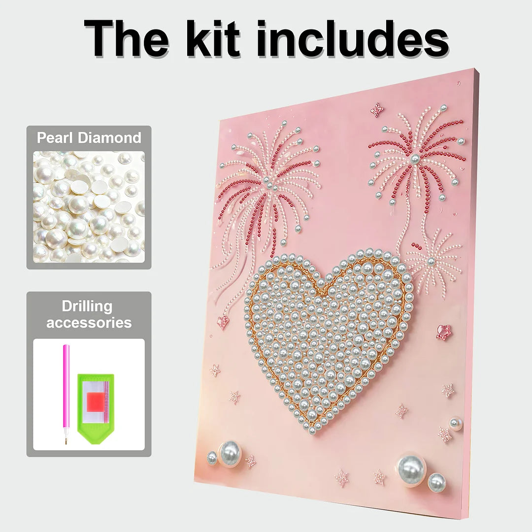 DIY Pearl Painting With Frame - Handmade Self-Adhesive Pearls - Heart (30*40cm) A