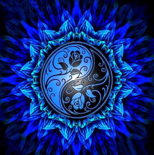 5D Diy Diamond Painting Kit Full Round Beads Blue Rose YinYang