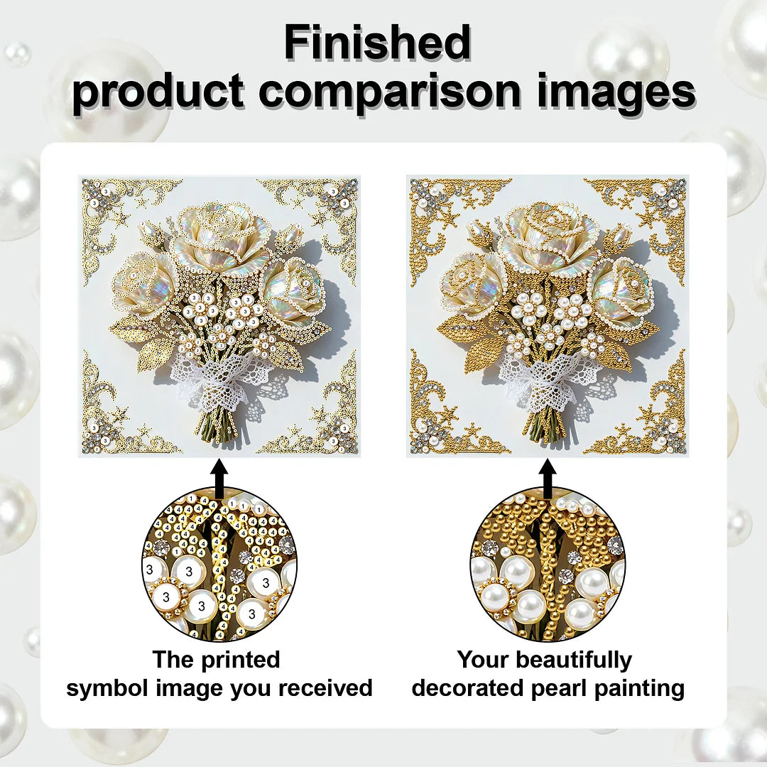 DIY Pearl Painting With Frame - Handmade Self-Adhesive Pearls - Flower (25*25cm) B