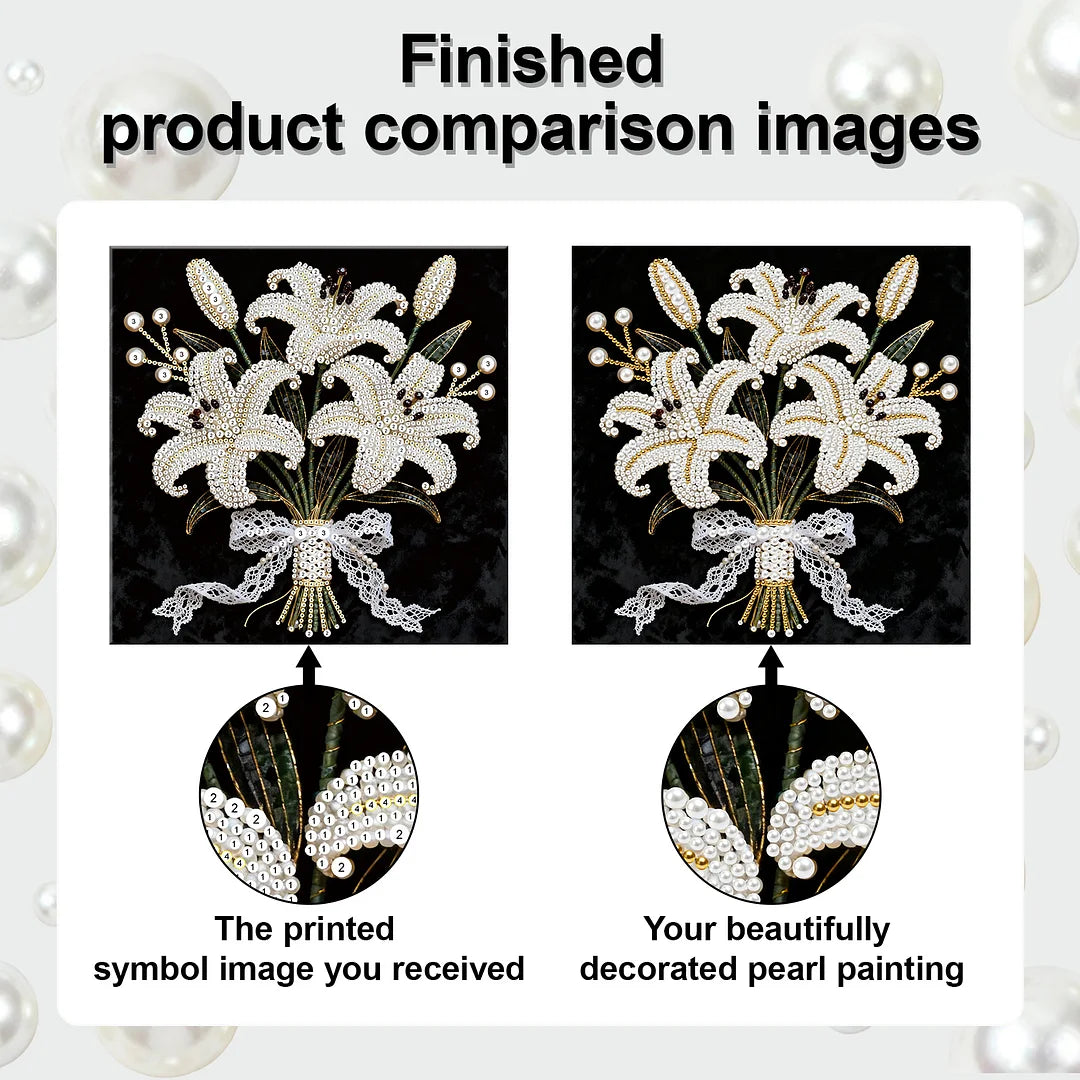 DIY Pearl Painting With Frame - Handmade Self-Adhesive Pearls - Flower (25*25cm) C