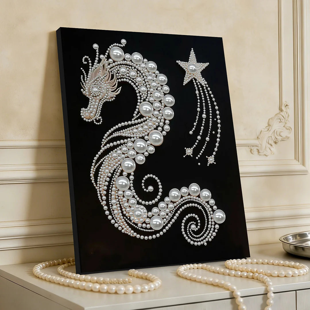 DIY Pearl Painting With Frame - Handmade Self-Adhesive Pearls - Dragon (30*40cm) B
