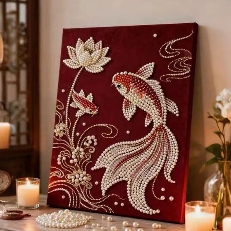 DIY Pearl Painting With Frame - Handmade Self-Adhesive Pearls - Koi (40*50cm)
