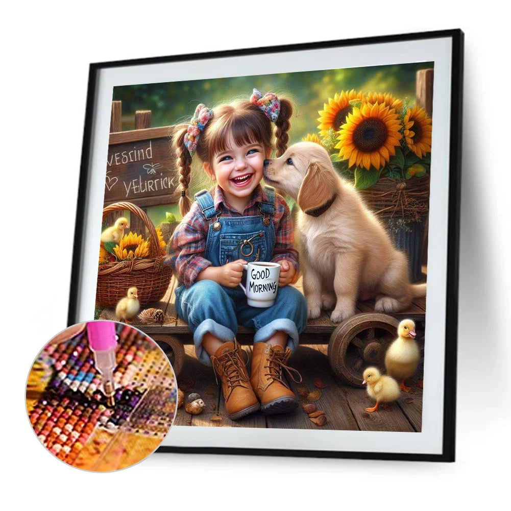 Diamond Painting - Full Round / Square - Dog and Girl C