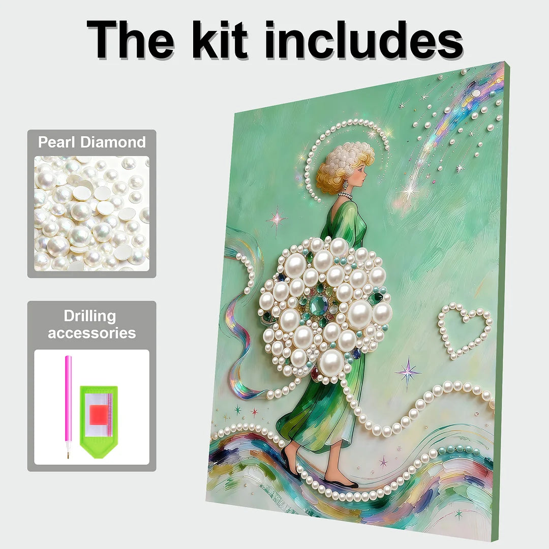 DIY Pearl Painting With Frame - Handmade Self-Adhesive Pearls - A woman of elegance (30*40cm)