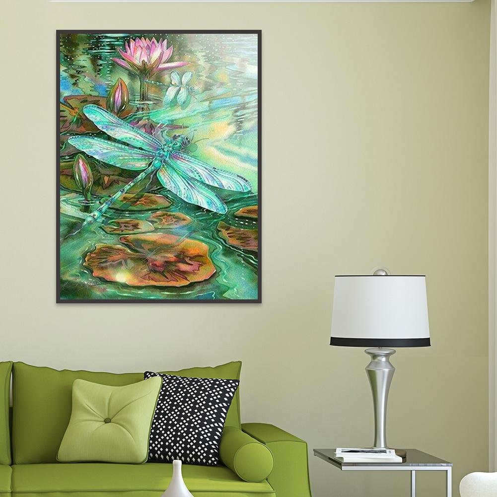 5D DIY Diamond Painting Kit - Full Round - Dragonfly in Lotus