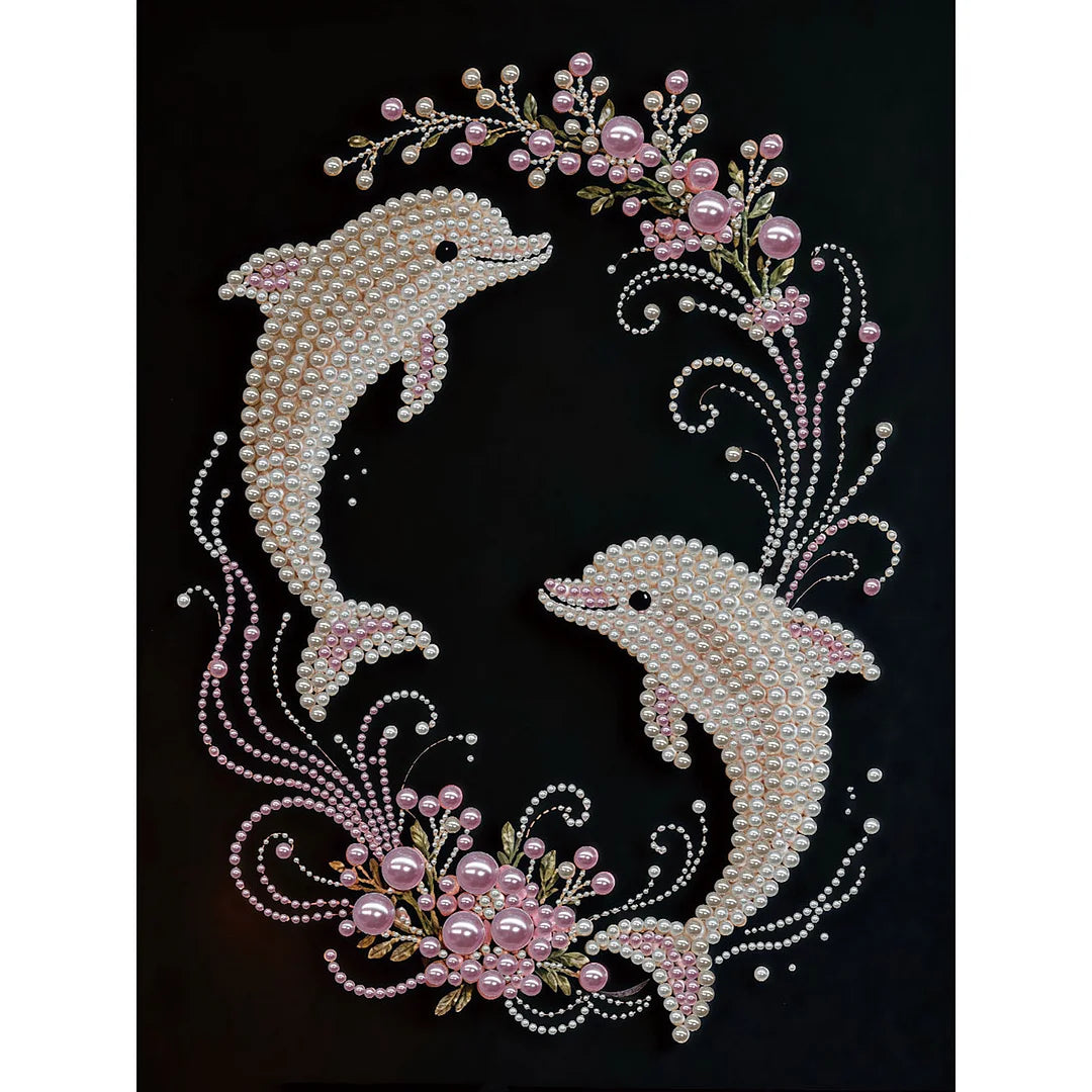 DIY Pearl Painting With Frame - Handmade Self-Adhesive Pearls - Dolphin (30*40cm)