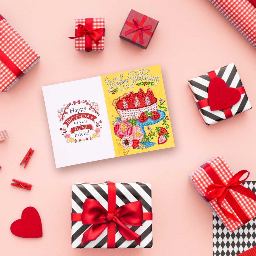 DIY 5D Diamond Painting Happy Birthday Postcard - Cake B