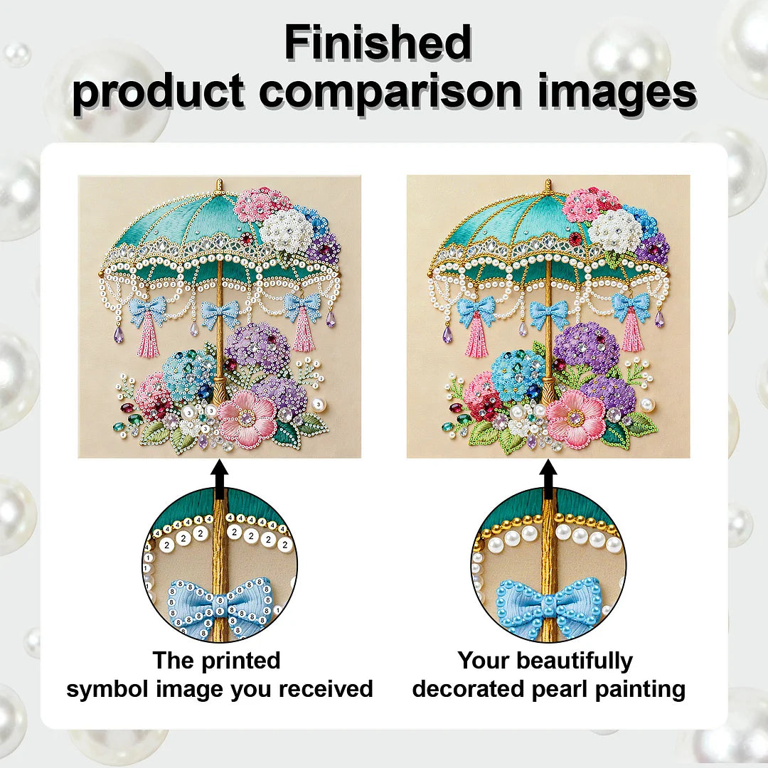 DIY Pearl Painting With Frame - Handmade Self-Adhesive Pearls - Flower Umbrella (25*25cm)