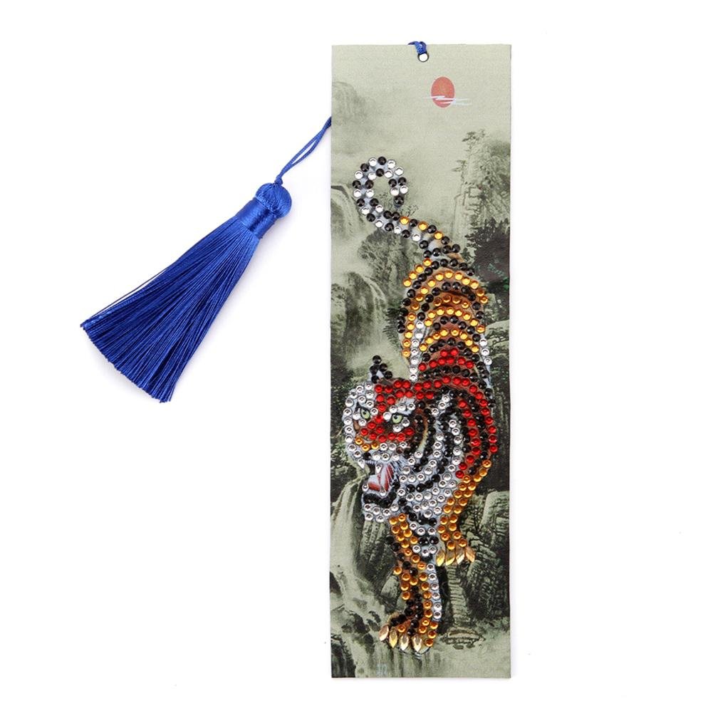 DIY Tiger Special Shape Diamond Painting Creative Leather Tassel Book Marks?¡é