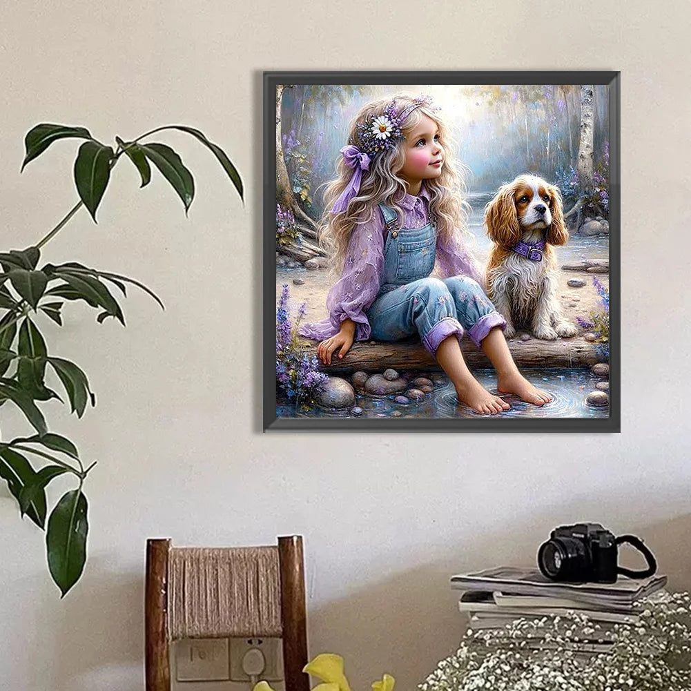 Diamond Painting - Full Round / Square - Dog and Girl M