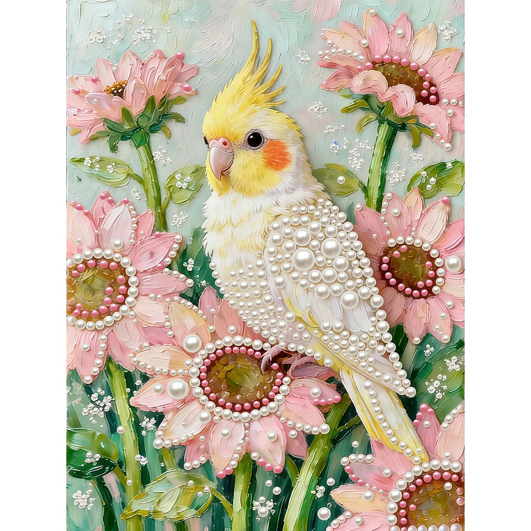 DIY Pearl Painting With Frame - Handmade Self-Adhesive Pearls - Cockatiel (30*40cm) B