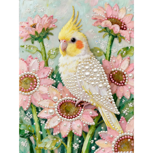 DIY Pearl Painting With Frame - Handmade Self-Adhesive Pearls - Cockatiel (30*40cm) B