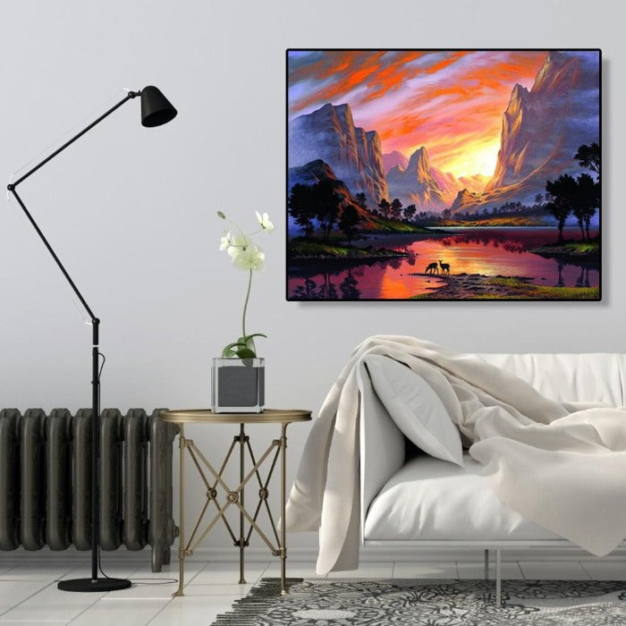 Mountain Sunset Hand Painted Canvas Oil Art Picture Craft Home Wall Decor