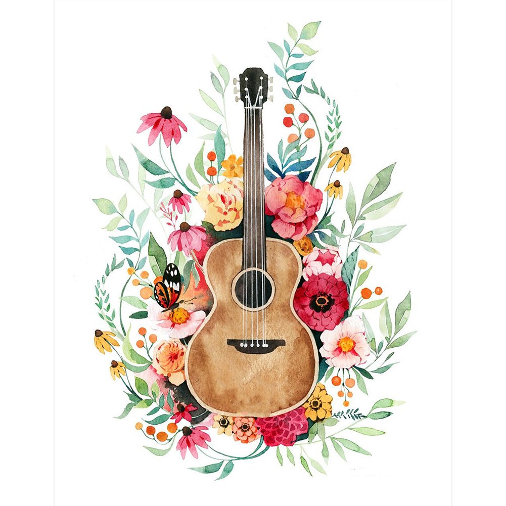 5D Diy Diamond Painting Kit Full Round Beads Guitar Flower