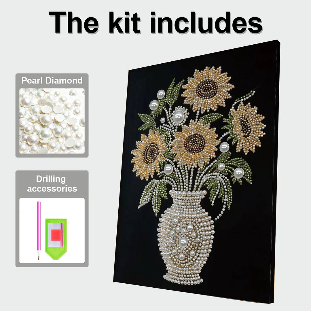 DIY Pearl Painting With Frame - Handmade Self-Adhesive Pearls - Sunflower Pearl Vase (30*40cm)
