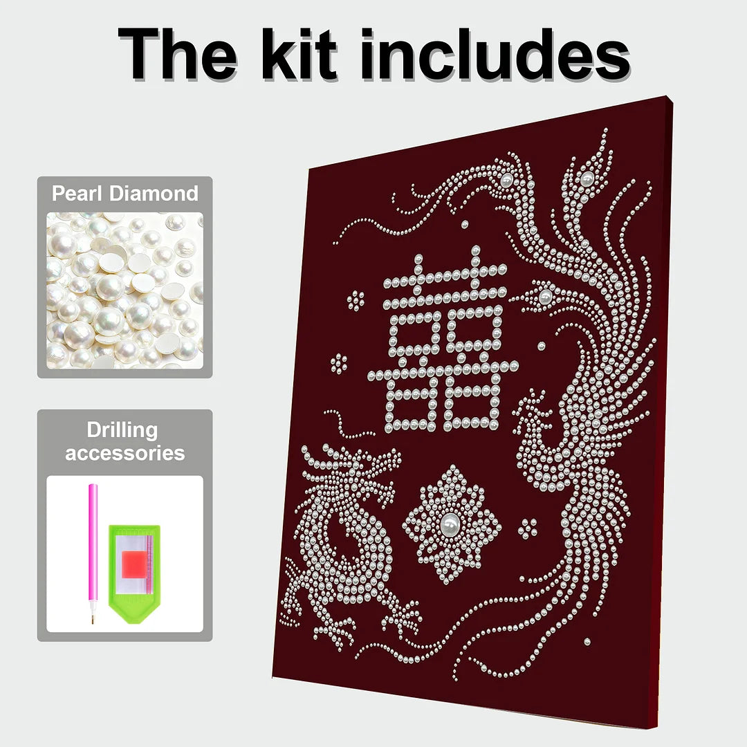 DIY Pearl Painting With Frame - Handmade Self-Adhesive Pearls - Dragon Phoenix (30*40cm)
