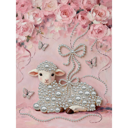 DIY Pearl Painting With Frame - Handmade Self-Adhesive Pearls - Sheep (30*40cm)