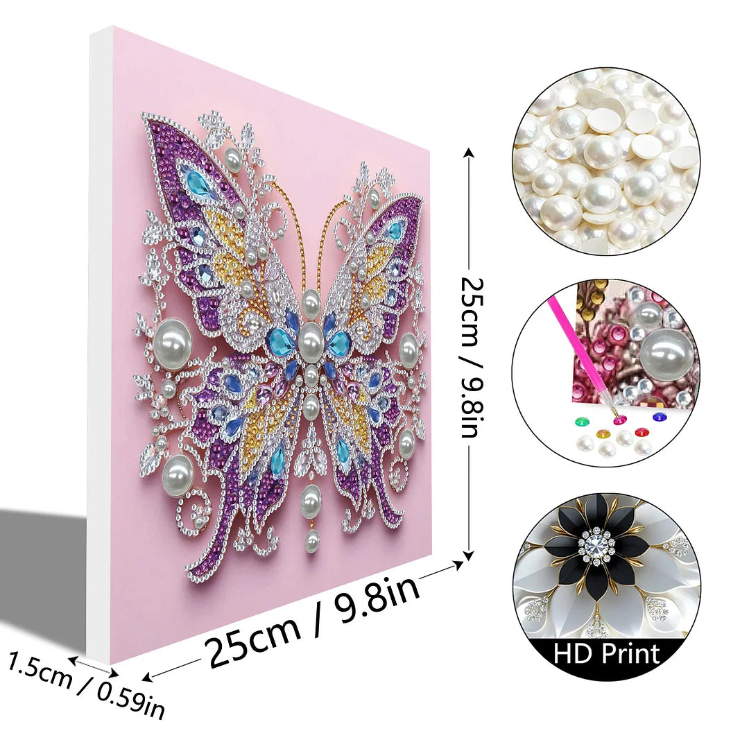DIY Pearl Painting With Frame - Handmade Self-Adhesive Pearls - Purple Butterfly (25*25cm)
