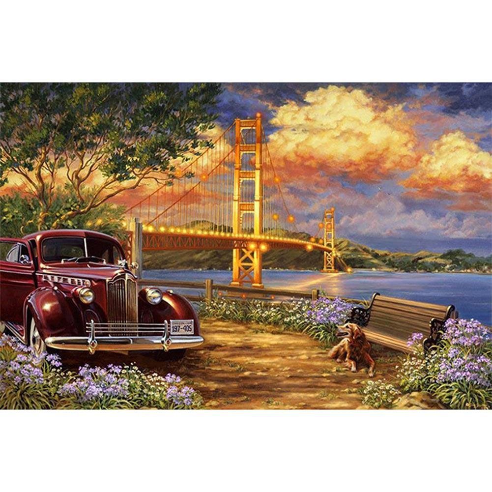 5D Diy Diamond Painting Kit Full Round Beads Car Bridge River