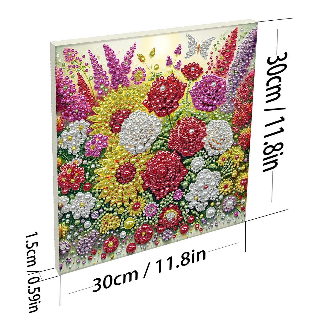 DIY Pearl Painting With Frame - Handmade Self - Adhesive Pearls - Flowers (30*30cm)