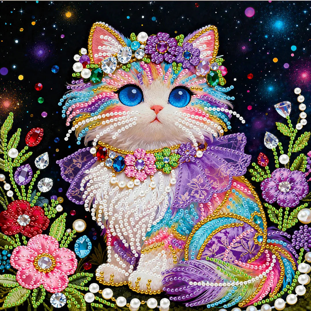 DIY Pearl Painting With Frame - Handmade Self-Adhesive Pearls - Cat (25*25cm) C