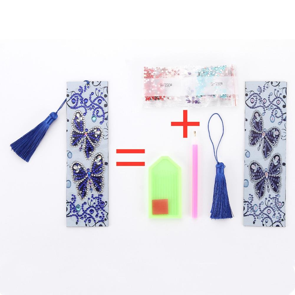 DIY Butterfly Special Shaped Diamond Painting Leather Bookmark with Tassel